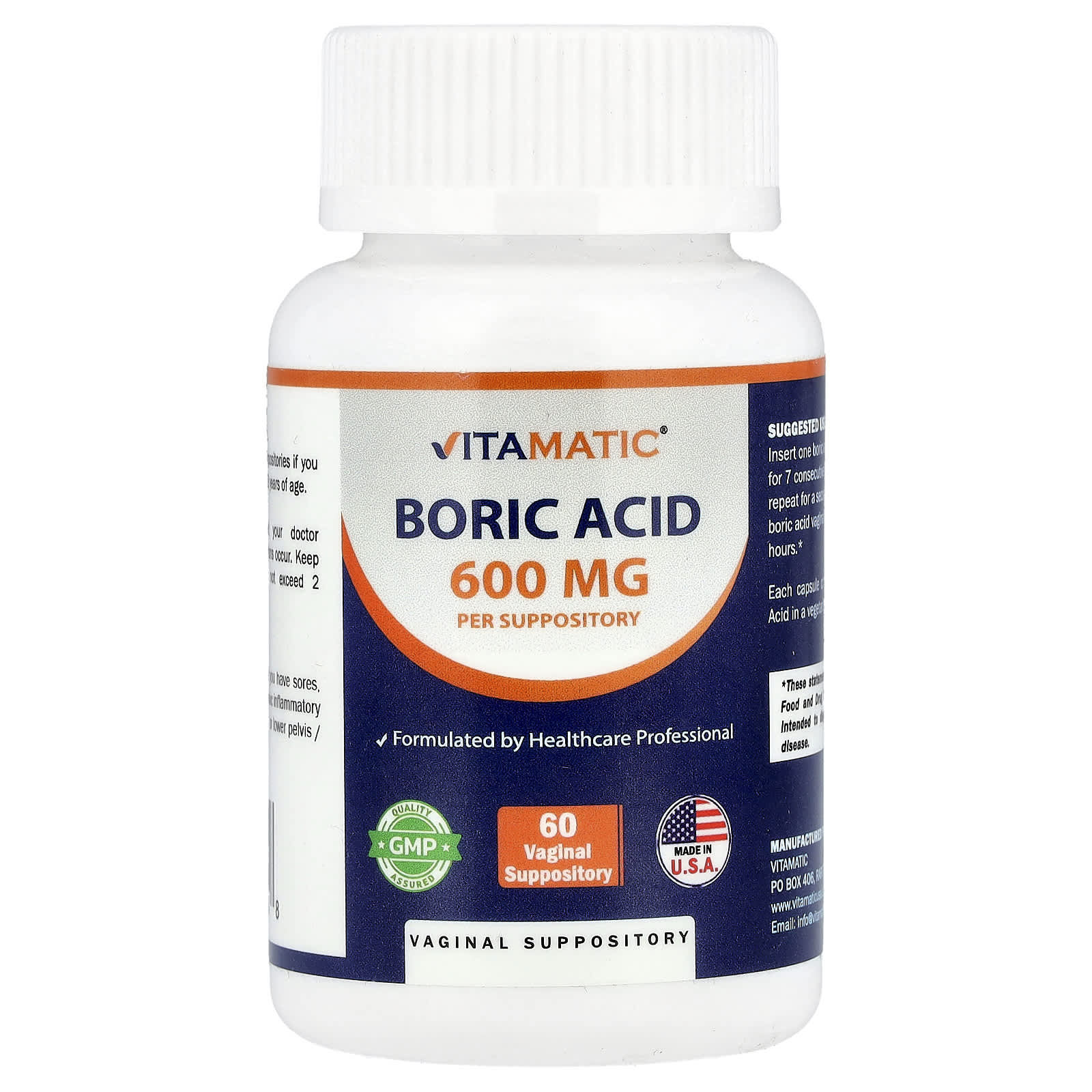 

Boric Acid, 600Mg, 60 Vaginal Suppositories