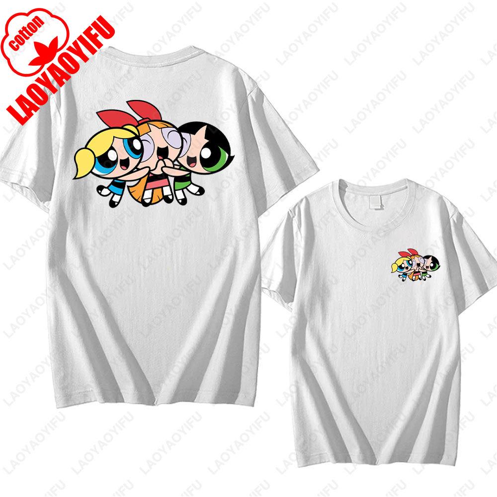 The Powerpuff Girls Anime Tshirt Trendy Kawaii Woman Clothing O Neck Summer Cotton Short Sleeve Tee Retro Trend Cool Street Tops