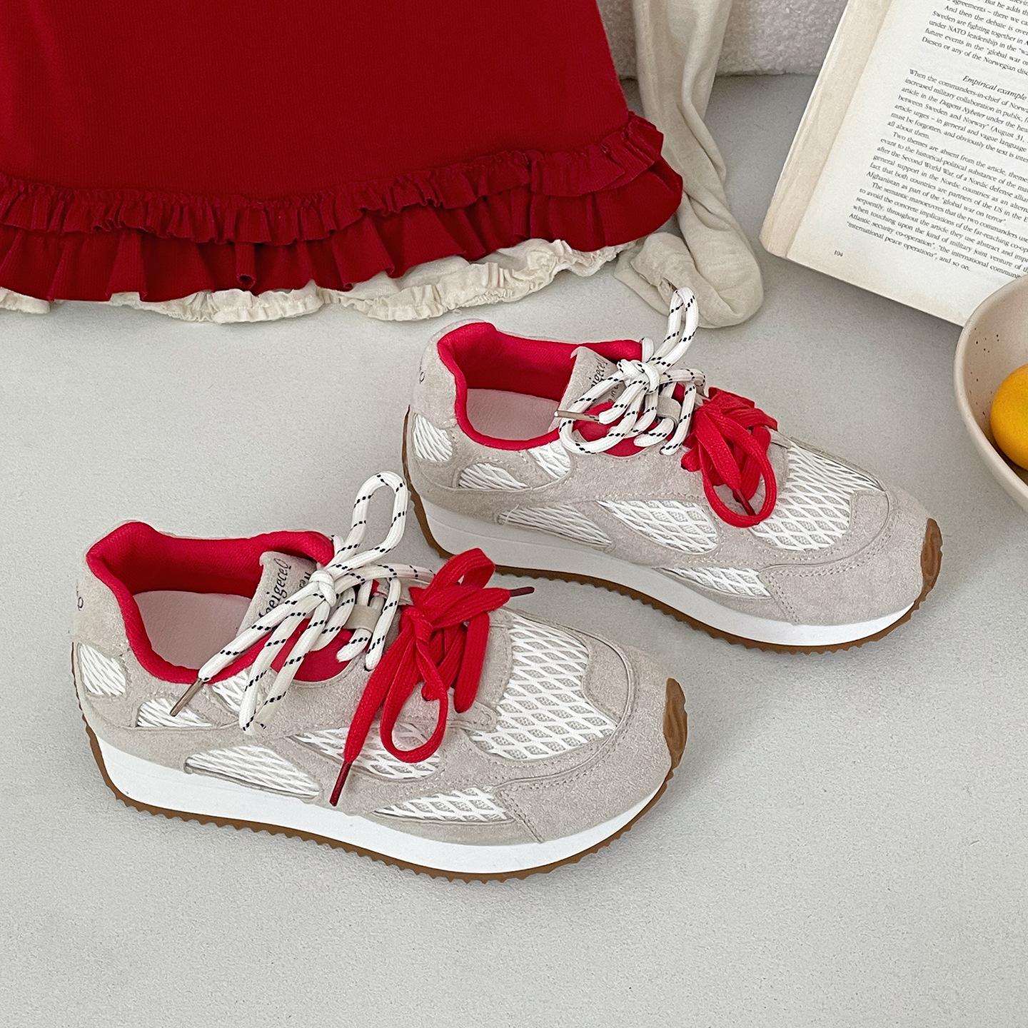 

Женские кроссовки Queen Fan Silver Retro Platform для тренировок, обувь 2025, новые летние, увеличивающие рост, повседневные кроссовки для ношения с юбкой 35 красный
