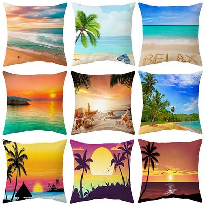 Beautiful Nature Scenery Sunrise Beach Pattern Polyester Pillow Cover Home Living Room Sofa Decoration Cushion