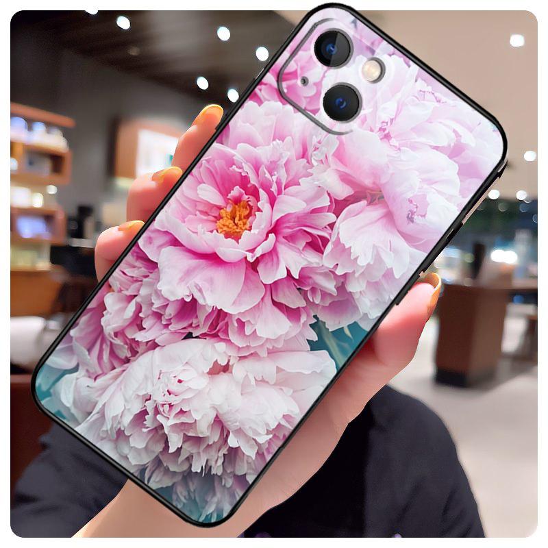 Elegant Pink Purple Peony Flower Case For iPhone 17 Pro Max 15 14 13 11 12 16 Pro Max mini 15 16 Plus 16e 17 Air Phone Cover