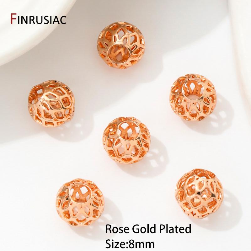18K Gold Plated Brass Beads For Bracelets, 4/6/8mm Round Hollow Spacer Beads,Separators For Beads,DIY Jewelry Making Accessories
