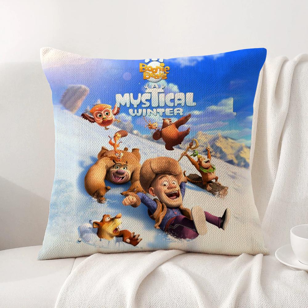 B-Boonie B-Bears Cushion Cover Summer Coolness Linen Fabric Double-Sided Printing Pillow Case Sofa Home Decor Gift