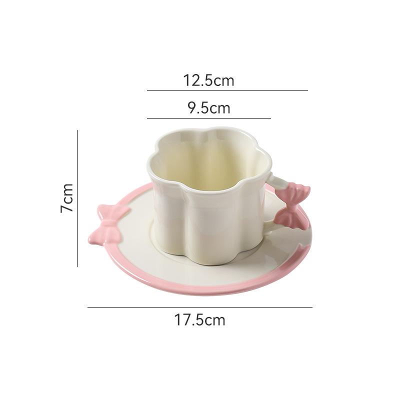 

Cartoon Pink Bow Ceramic Cup Coffee Mug Cup and Dish Set Afternoon Tea Accessories Girl s Gift Mugs Coffee Cups Teacup 201-300ml белый