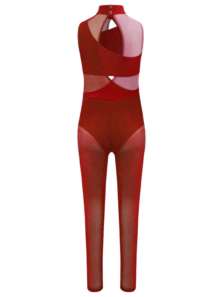 Girls Figure Skating Dress Ballet Latin Dance Leotard Kids Cut Out Rhythmic Gymnastics Acrobatics Athletics Unitard