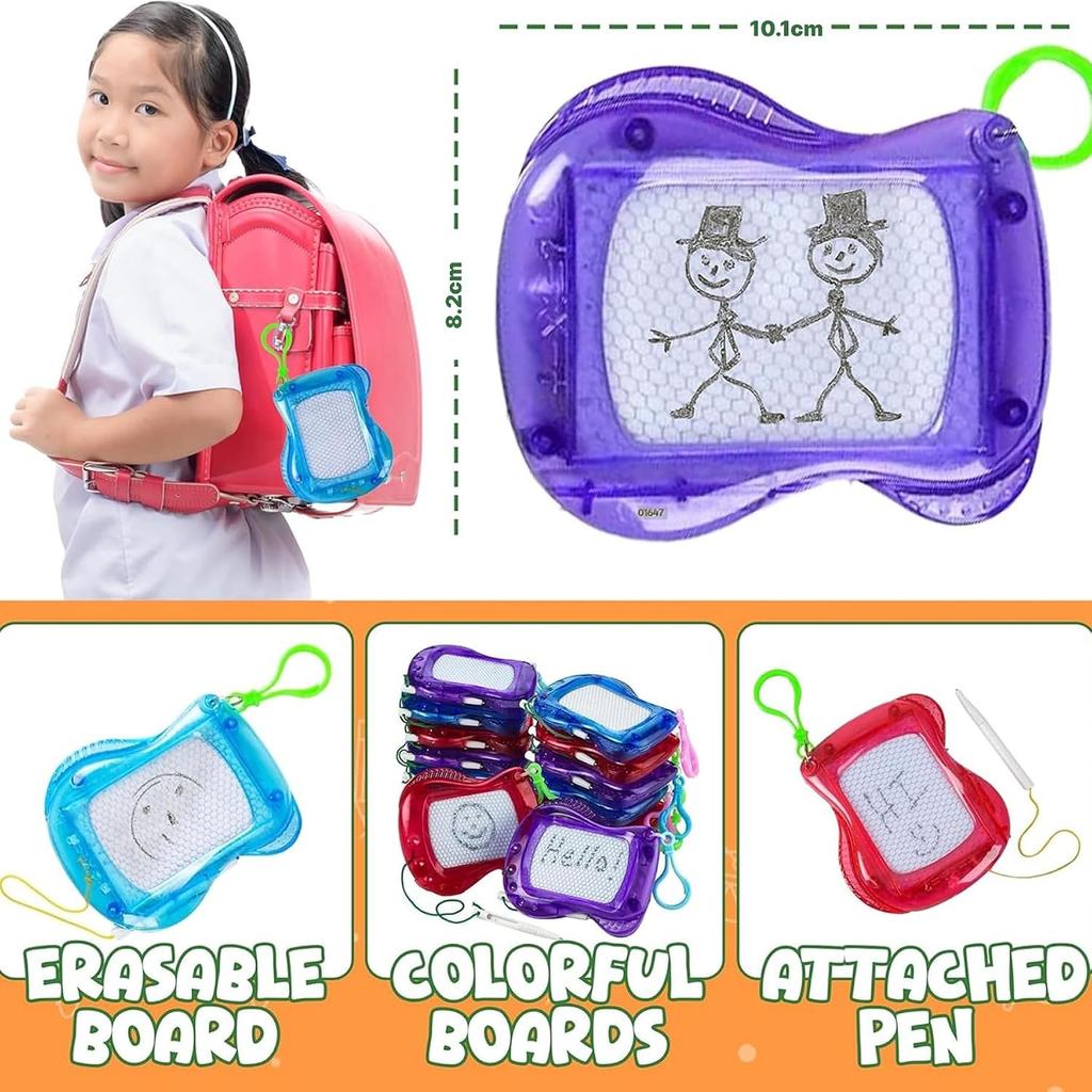 Bedwina Mini Magnetic Drawing Boards - Pack of 12, Keychain Clip Sketch Pads for Kids