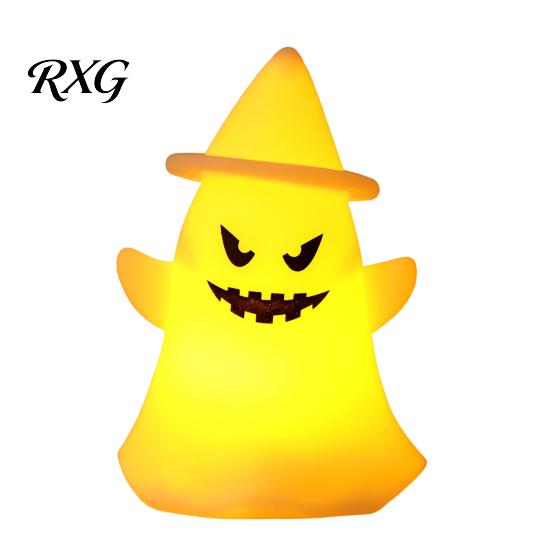 Decorative Festive Light Halloween Witch Hat Ghost Light, Spooky LED Lamp, Yellow Glow Cartoon Night for Holiday Party Decor