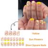 24 Stück Kurze Quadratische Falsche Nägel Blumen Künstlicher Nagel French Tip Aufkleben Nagel Glänzend Aufdrücken Nagel für Frau