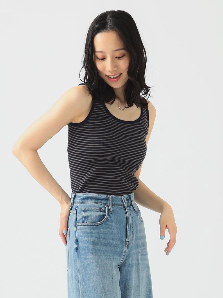 B:MING LIFE STORE by BEAMS S/S TEE HEALTH KNIT Tubular Ribbed Tank Top, Women's, Navy, One Size