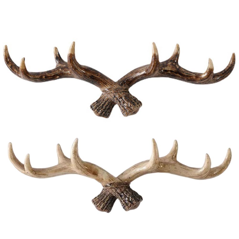 Nordic Vintage Deer Horn-Decor Hook Wall Hanging Clothes Hats Hook High-end Living Room Wall Decor Antler Resin Statue Craft