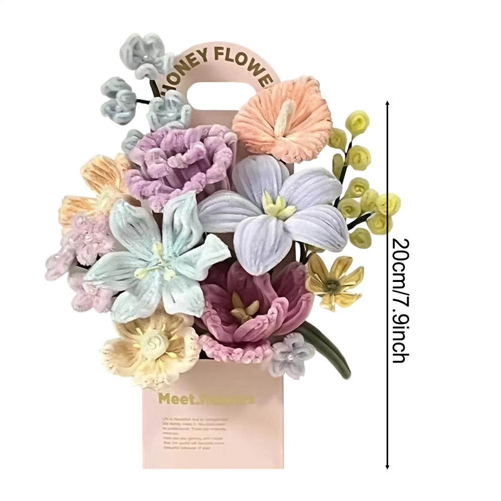 DIY Pfeifenreiniger Blumen Bastelset Kein Kleber Erforderlich Chenille-Stiele Blumenstrauß Bastelset für Zuhause Wohnzimmer Dekoration Muttertag Geschenk