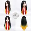 Womens Long Straight Heat-Resistant Synthetic Wig With Rainbow Ombre Highlights Full Cap Stylish Cosplay Photoshoots