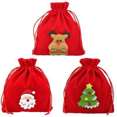 3Pcs Printed Drawstring Candy Bags Christmas Gift Bags for Party Holiday Jewelry Fruits Candies Premium Sturdy