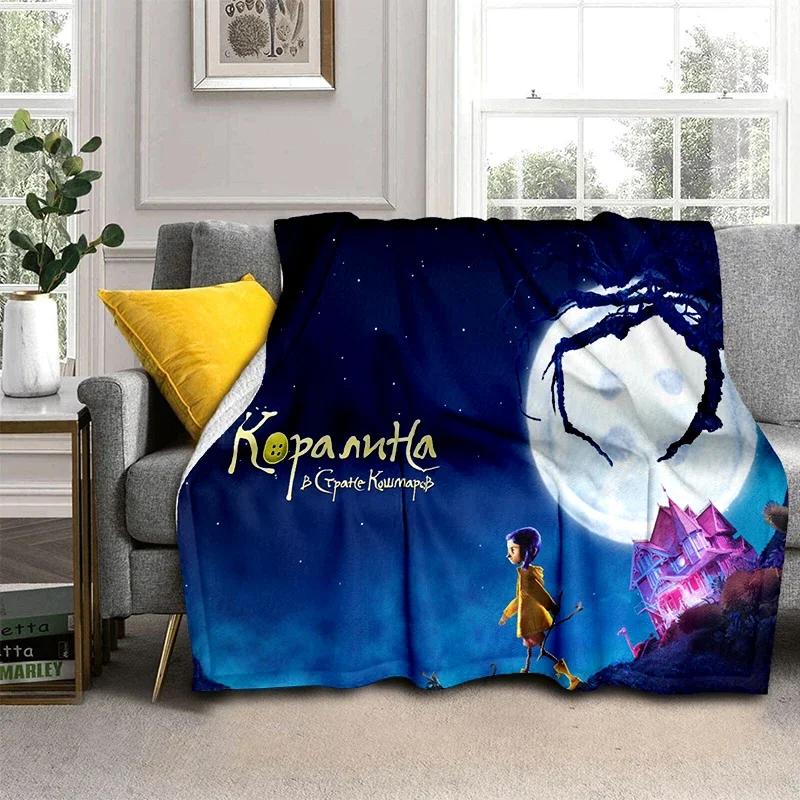Coraline Animated Movie Throws Blanket Picnic Super Soft kawaii Blanket for Travel Bedding Couch Sofa Bed Blanket Birthday Gift