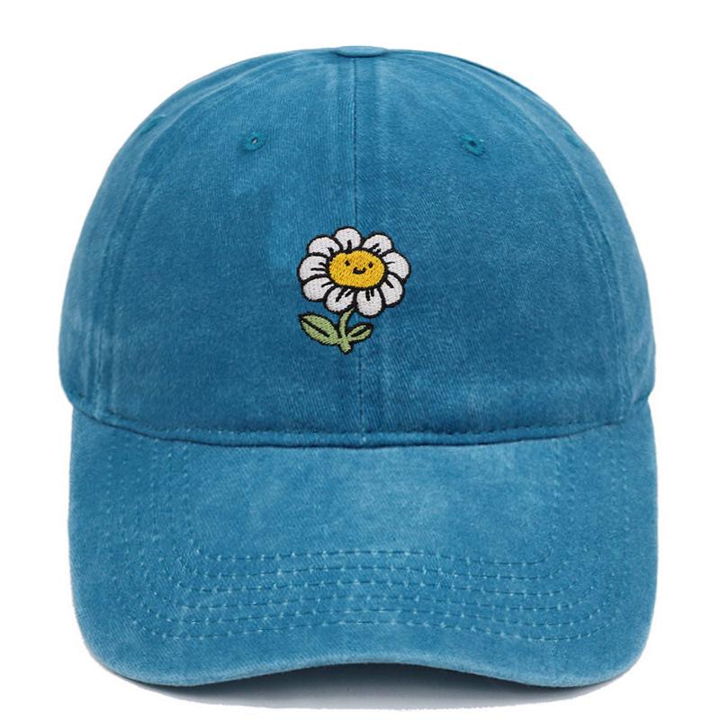 Korean Style Sunflower Embroidered Cotton Baseball Cap with Sun Protection