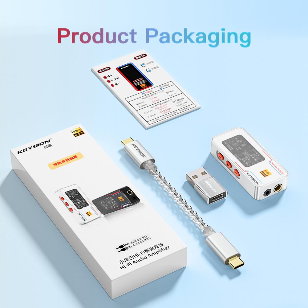 KEYSION Dongle Type C USB DAC AMP Audio HiFi Decoder Headphone Amplifier 2*CS43198 2*SGM8262 Chip 768kHz DSD256 3.5/4.4mm Output
