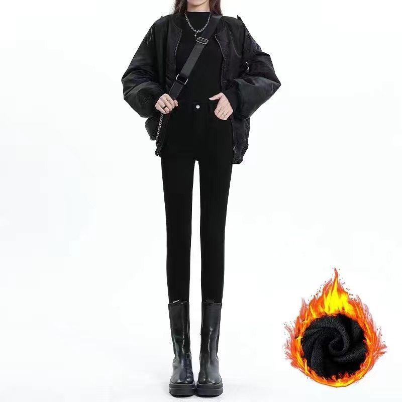 White velvet jeans for women, new high-waisted and thin winter thickened elastic and tight small-footed pencil pants.