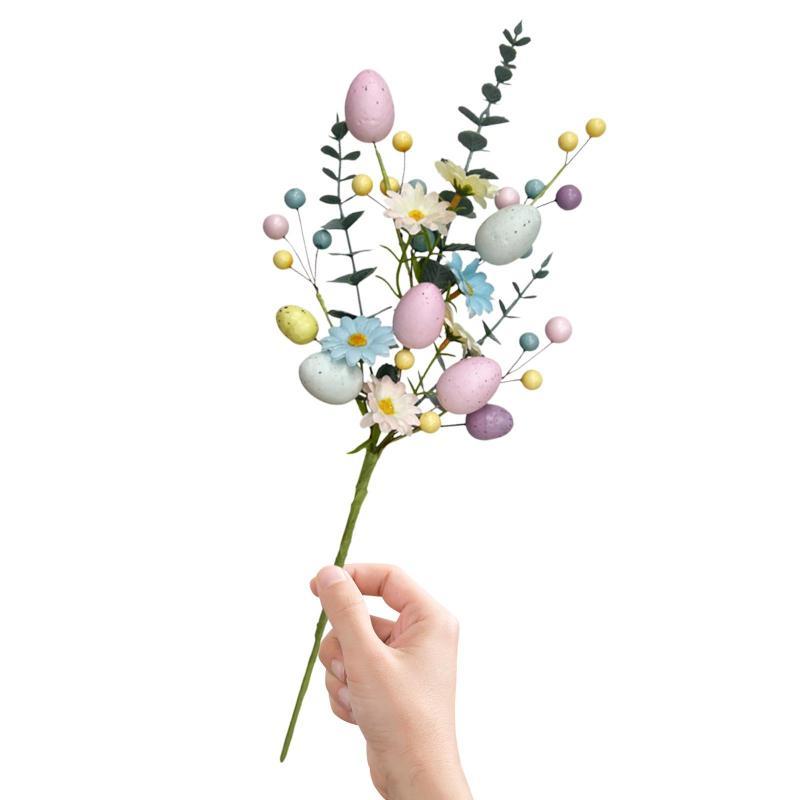 Easter Party Eggs Branch Decoration with Artificial Flower DIY Flower Bouquet for Table Easter Garden Party Desktop Decoration