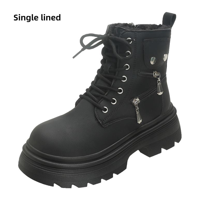 fashion Winter Chunky Platform Combat Boots Women Thick Bottom Plush Warm Ankle Boots Woman Fashion Metal Decor Motorcycle Booties 2024