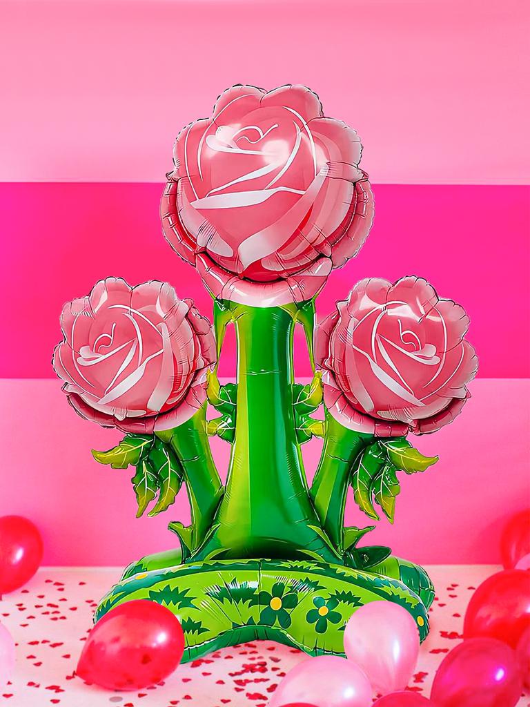 1pc-51 Inch Huge Vertical Red Rose Balloon, Pink Rose Foil Balloon, for Birthday Party, Valentine's Day
