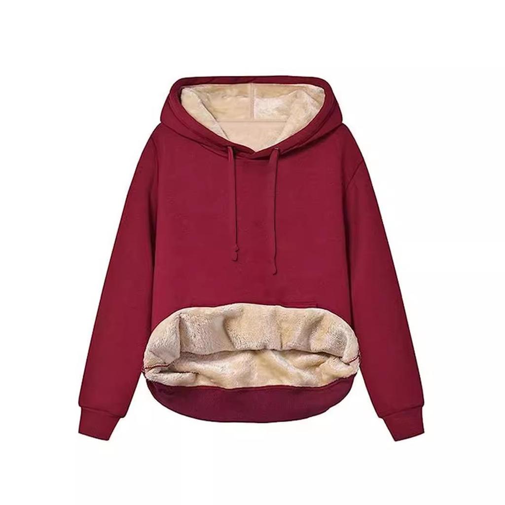 2023 Women's Winter Hooded Lambswool Pocket Sweatshirt Jacket