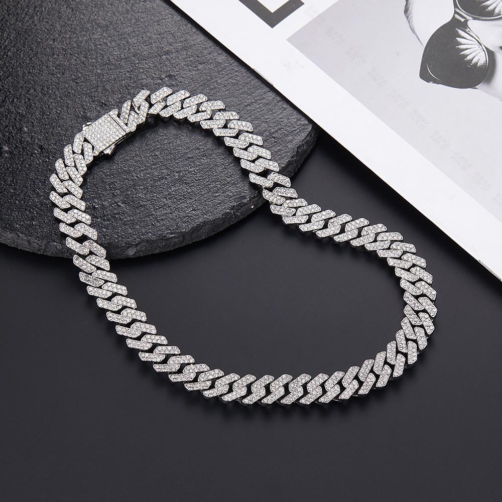 12MM Hip Hop Rhomboid  Solid Iced Out Cuban Chain Y Plate Necklace for Men and Women Christmas Jewelry Gift