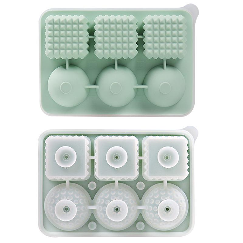 Large Silicone Ice Cube Tray, 3 Big Crystal Cubes & 3 Sphere Golf Ice Tray, Ball Ice Molds, Ice Cube Mold With Funnel зелёный