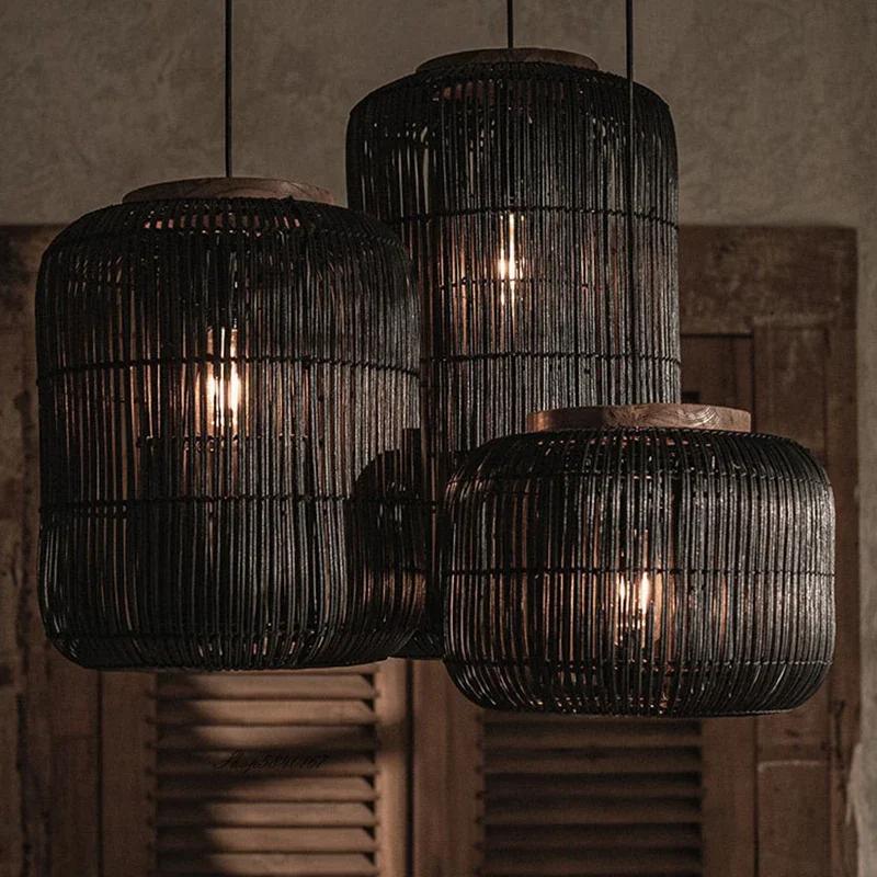 Retro Design Restaurant Rattan Pendant Light Southeast Asian Style Living Room Restaurant Pendant Light Hanging Island Lighting