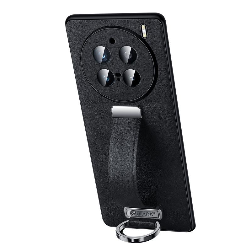 Vivo X300Pro / X200S Leather Texture Protective Case with Wrist Strap Stand - Full Coverage, Anti-fall Design.