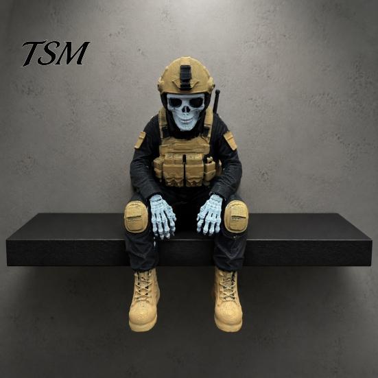 First Responder Recognition Gift Skeleton Hero Shelf Sitter Ornament, 3D Printed Soldier Figurine, Tactical Gear Display Stand Gothic Warrior Sitting