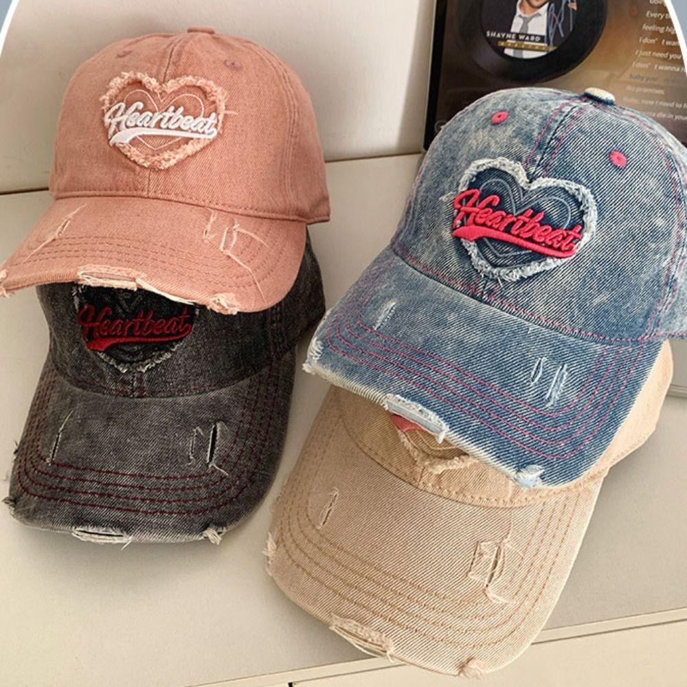 Korean Style Vintage Baseball Cap Embroidery Denim Snapback Cap Casual Letter Visors  Travel