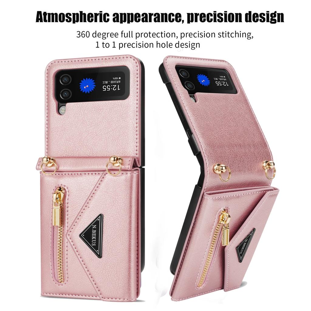Crossbody Leather Card Slot Zipper Wallet Case for Samsung Galaxy Z Flip 5 4 3 Flip3 Flip4 5G Cover Cards Holder Strap Bag Coque