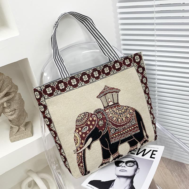 Portable Jacquard Bag Kitten Large Embroidered Canvas Bag Shopping Fashion Shoulder Women's Bag Tote Bag