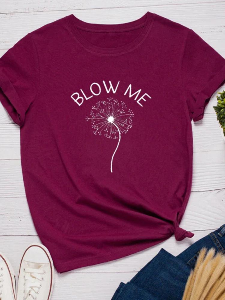 Blow Me Dandelion Print Women T Shirt Short Sleeve O Neck Loose Women Tshirt Ladies Tee Shirt Tops Clothes Camisetas Mujer