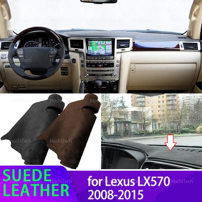 Tapis de tableau de bord de voiture Noir/Marron Couvercle de tableau de bord en cuir Tapis de tableau de bord en cuir suédé Accessoires Pare-soleil pour Lexus J200 LX570 2008-2015
