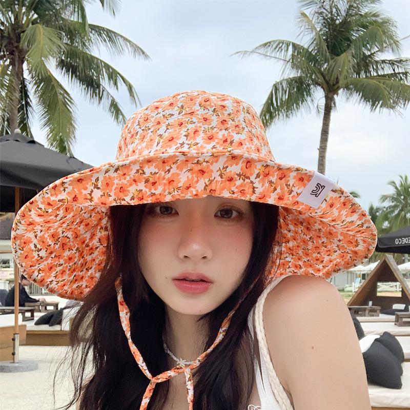 Cute floral fisherman's hat children summer outing big brim sun hat sun hat seaside beach sun hat