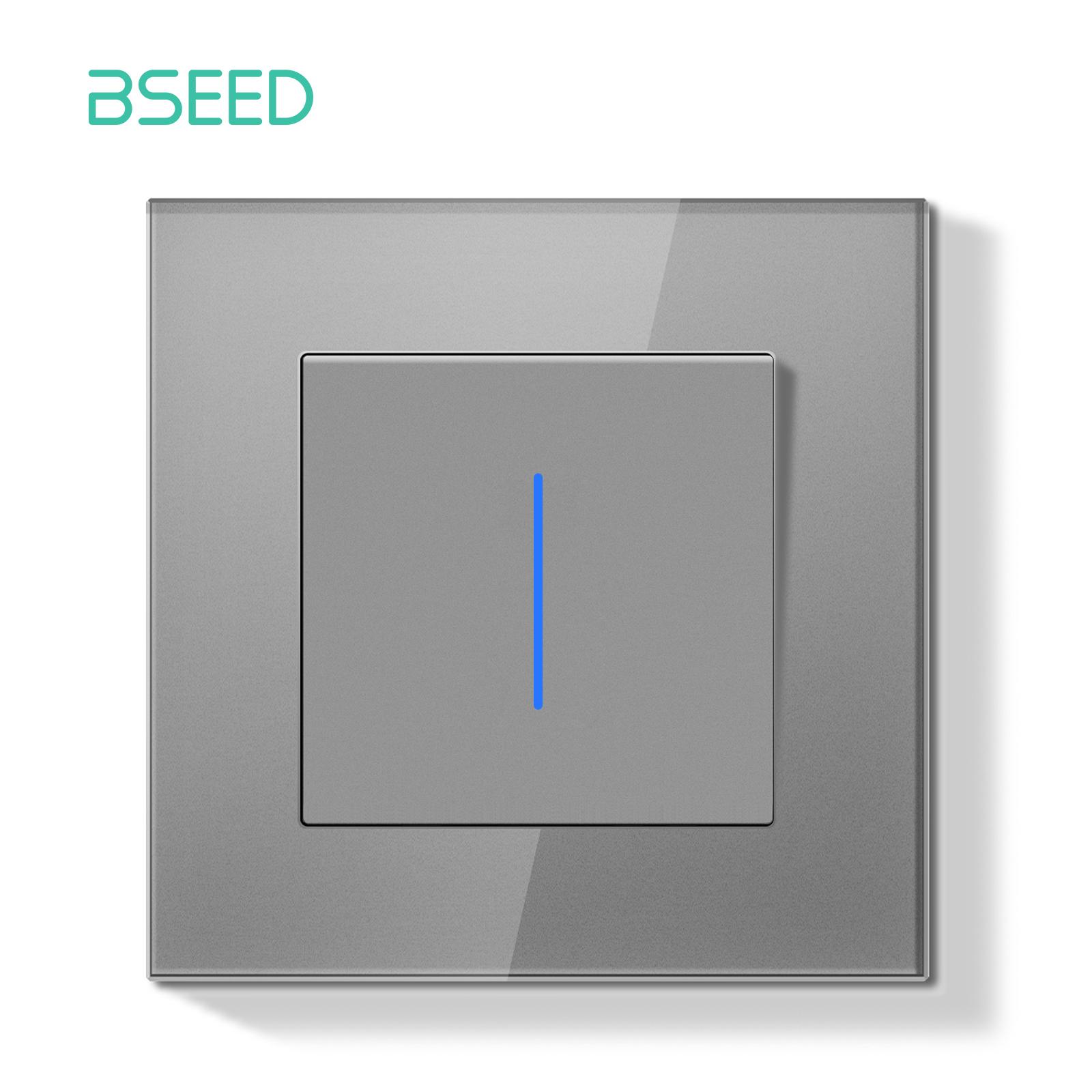 

BSEED Switch Light Switch With LED Gray Glass Frame Wall Power Sockets USB-C Phone Charge E-Series EU Standard 1 Way No WIFI&EU standard