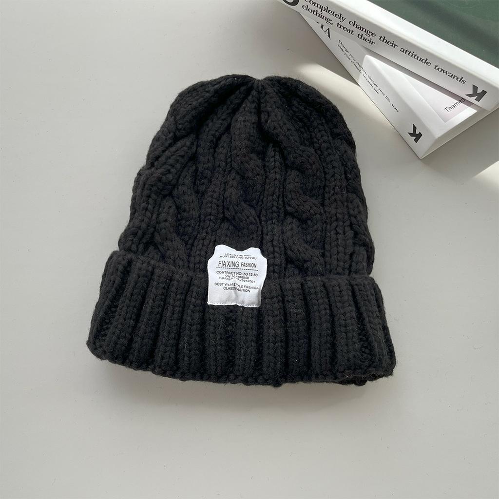 Knitted hat, candy color, white label twist wool hat, autumn and winter warm bag head hat, women's trendy cold hat, men's