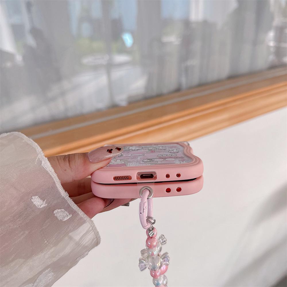 Hello Kitty Soft PC Phone Case with Lanyard for Samsung Galaxy Z Flip Series (7/6/5/4/3)