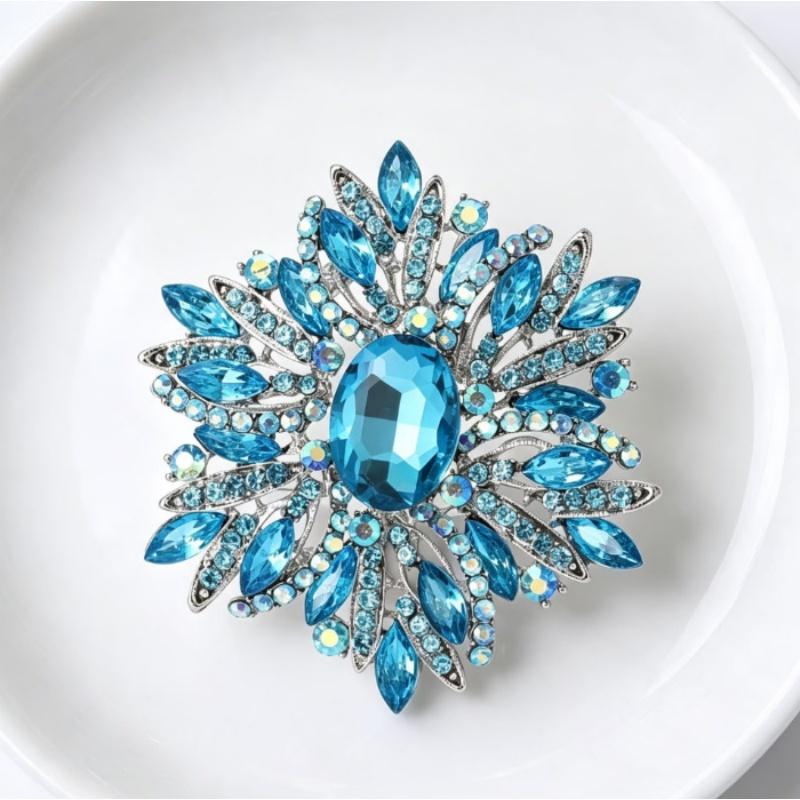 Multicolor Rhinestone Flower Brooch Shiny Crystals Gold Plated Frame For Wedding Party Formal Outfit Accessories