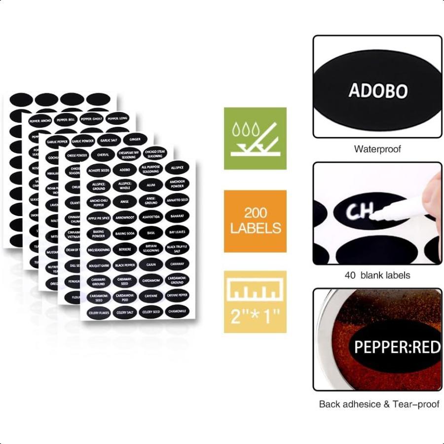 16 Magnetic Spice Tins 200 Spice Labels 4 Stainless Steel Measuring Spoons Magnetic Spice Containers Organizer Storage Condimen