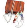 Silver Tree of Life Necklace with Seven-Color Natural Stone and Crystal Water Drop Pendant