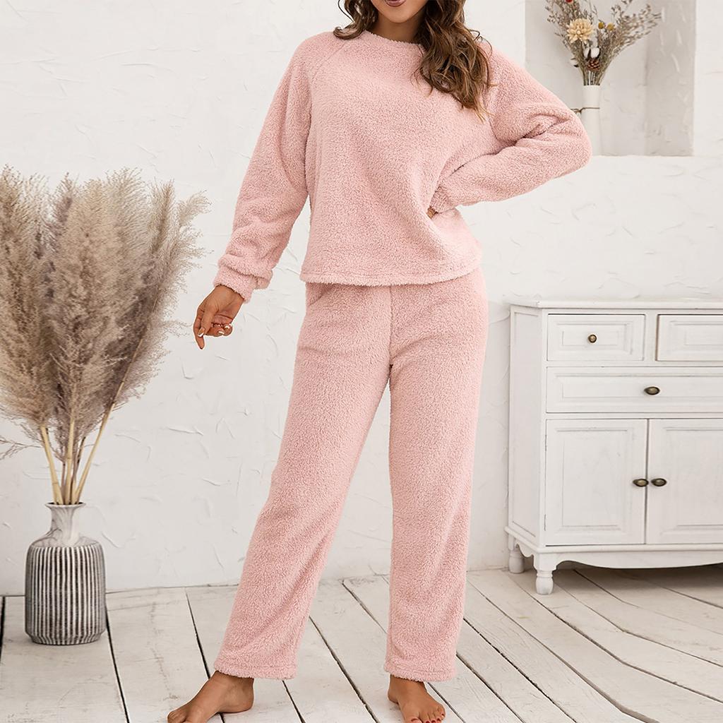 Women's Fashion And Winter Set Loose Casual Loungewear Reversible Plush Two-Piece