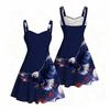 Women Plus Size Square Neck Sleeveless Strappy Dress American Eagle Flag Printed Fitted Waist Flared Hem