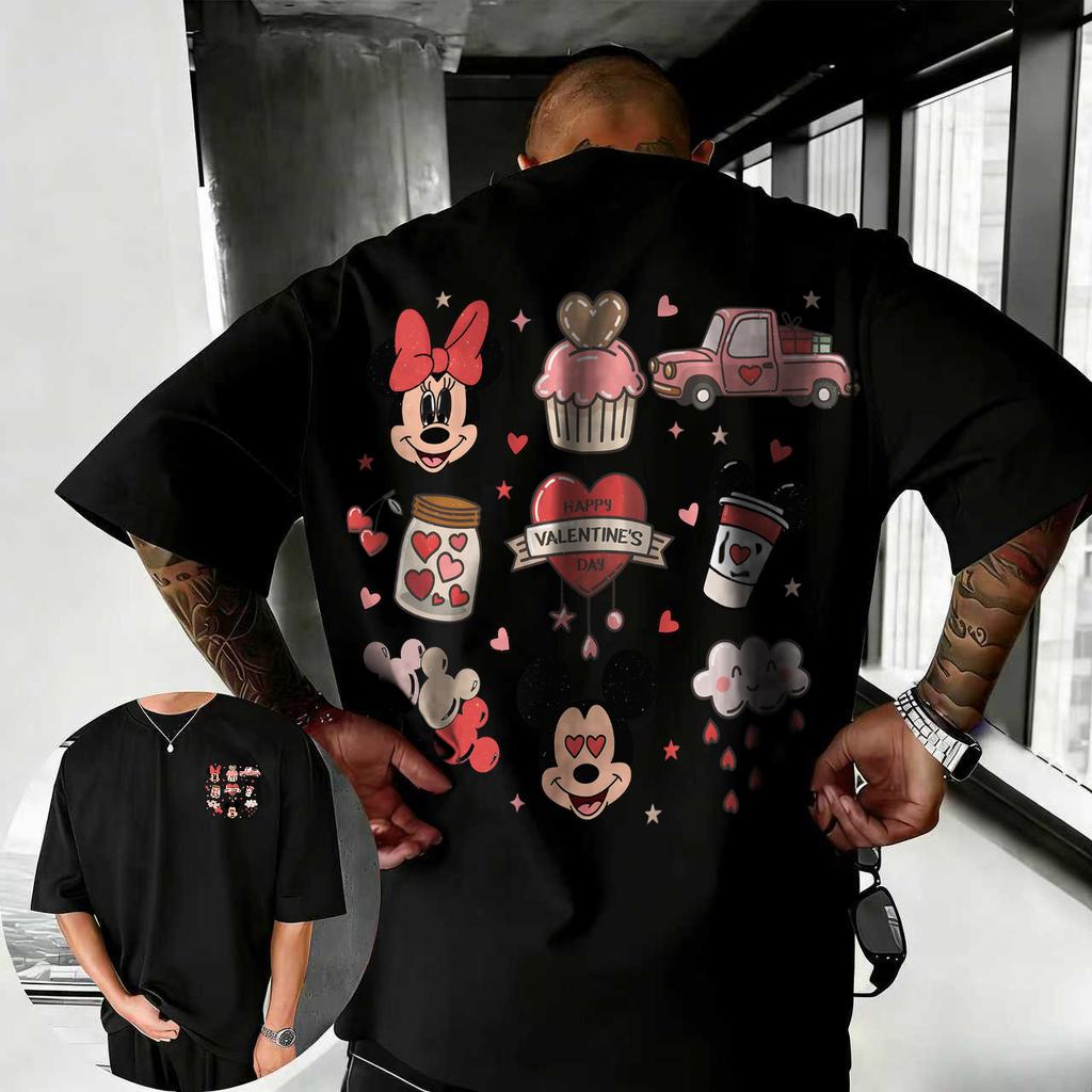 Letní 2026 Disney Roztomilé Tričko s Potiskem Mickey Mouse 100% Čistá Bavlna Krátký Rukáv Ležérní Volné Prodyšné Horní Díl Unisex