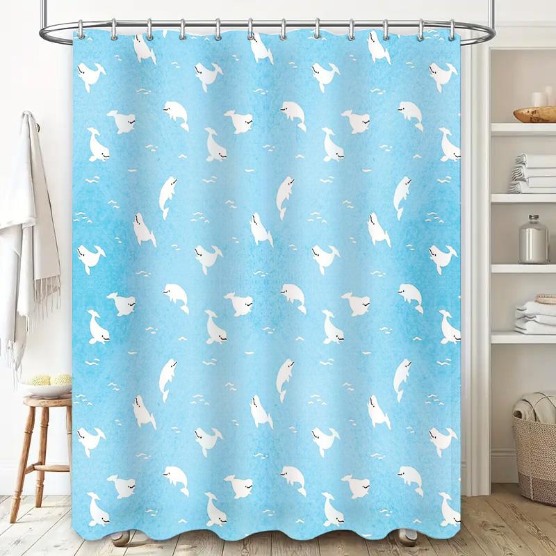 Ocean Wave Shower Curtain Blue Fish Sea Coastal Bathroom Decor Waterproof Fabric Liner