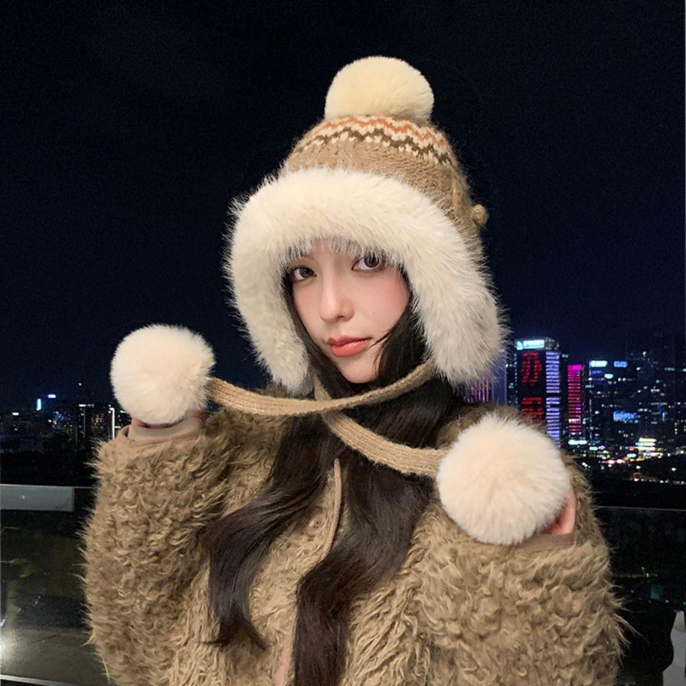 Ethnic Style Fair Isle Style Beanies Warm Lei Feng Hat Casual Jacquard Knitted Hat Winter