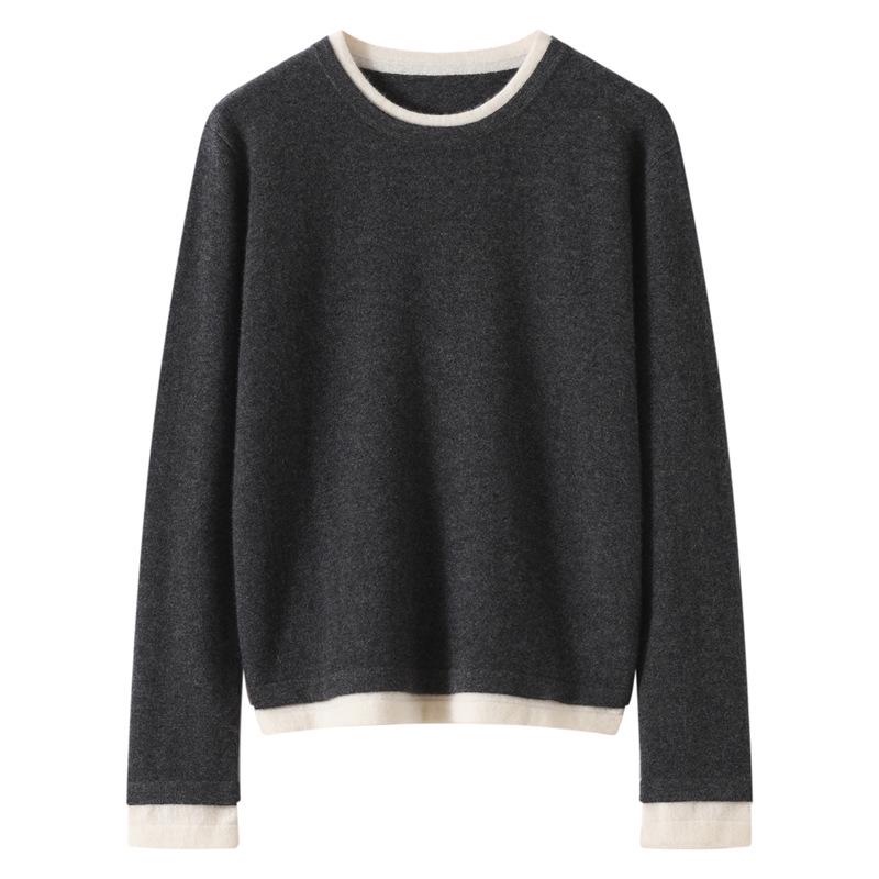 Women's 100% Cashmere Color Block Layered Knit Top - Autumn/Winter 2026 Collection
