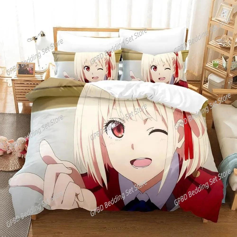 Comforter 3D Print Anime Kawaii Girl Lycoris Recoil Bedding Set Bedroom Soft Modern S Comefortable Quilt
