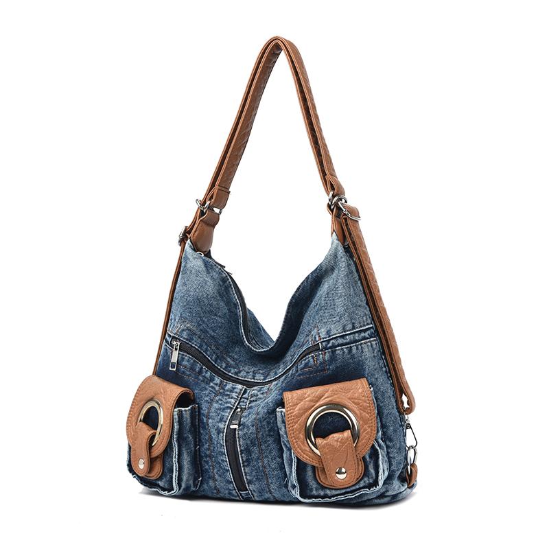 Women Fashion Denim Backpack Large Capacity Vintage Design Handbag Lady Soft Shoulder Bag Korean Beach Travel Backpacks Trend